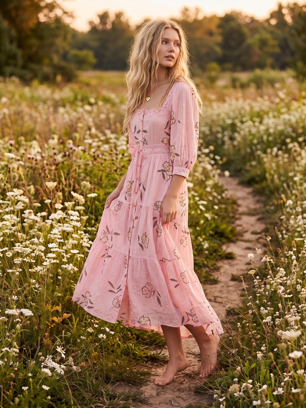 Free People Bohemian Cottage Ethereal Dainty Morning Meadows Maxi Dress Large - Picture 7 of 16